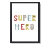 ARTZE Cute Super Hero Scandi Quote Framed Print SIZE: A2 with Black Frame in Pale Blue | Size: A3 ARTZE Pale Blue A3