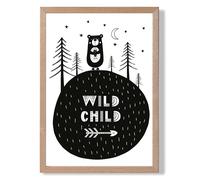 ARTZE Cute Wild Child Scandi Quote Framed Print SIZE: A2 with Oak Frame in Black | Size: A3 ARTZE Black A3