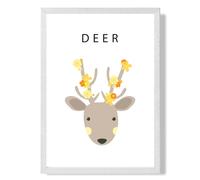 ARTZE Cute Yellow Floral Deer Framed Print SIZE: A3 with White Frame ARTZE Yellow A3