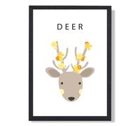 ARTZE Cute Yellow Floral Deer Framed Print SIZE: A4 with Black Frame ARTZE Yellow A4