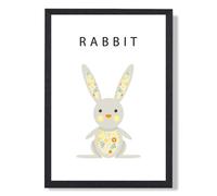 ARTZE Cute Yellow Floral Rabbit Framed Print SIZE: A3 with Black Frame ARTZE Yellow A3