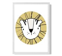 ARTZE Cute Yellow Lion Scandi Animal Framed Print SIZE: A3 with White Frame ARTZE Yellow A3