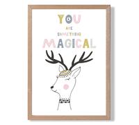 ARTZE Cute You are Magical Deer Scandi Quote Framed Print SIZE: A4 with Oak Frame in Pink ARTZE Pink A4