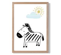 ARTZE Cute Zebra Scandi Animal Framed Print SIZE: A3 with Oak Frame in Pale Blue | Size: A4 ARTZE Pale Blue A4