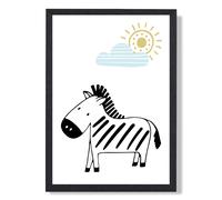 ARTZE Cute Zebra Scandi Animal Framed Print SIZE: A4 with Black Frame in Pale Blue | Size: A2 ARTZE Pale Blue A2