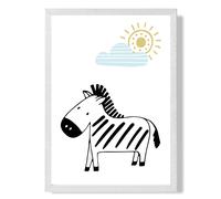 ARTZE Cute Zebra Scandi Animal Framed Print SIZE: A4 with White Frame in Pale Blue | Size: A2 ARTZE Pale Blue A2