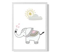 ARTZE CuteElephant Scandi Animal Framed Print SIZE: A4 with White Frame in Pink | Size: A3 ARTZE Pink A3