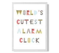 ARTZE Cutest Alarm Clock Scandi Quote Framed Print SIZE: A2 with White Frame in Pale Blue | Size: A3 ARTZE Pale Blue A3