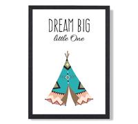 ARTZE Dream Big Tribal Quote Framed Print SIZE: A3 with Black Frame in Bright Blue ARTZE Bright Blue A3
