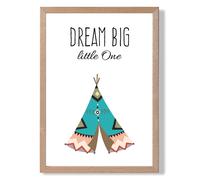 ARTZE Dream Big Tribal Quote Framed Print SIZE: A3 with Oak Frame in Bright Blue ARTZE Bright Blue A3
