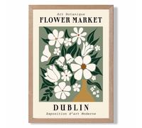 ARTZE Dublin Green & White Flower Market Exhibition Framed Print SIZE: A2 with Oak Frame in Beige | Size: A3 ARTZE Beige A3