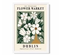 ARTZE Dublin Green & White Flower Market Exhibition Framed Print SIZE: A2 with White Frame in Beige | Size: A3 ARTZE Beige A3