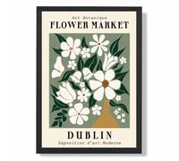 ARTZE Dublin Green & White Flower Market Exhibition Framed Print SIZE: A3 with Black Frame in Beige | Size: A2 ARTZE Beige A2