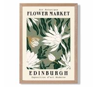 ARTZE Edinburgh Green & White Flower Market Exhibition Framed Print SIZE: A2 with Oak Frame in Beige | Size: A4 ARTZE Beige A4