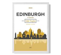 ARTZE Edinburgh Yellow & Black City Skyline Framed Print SIZE: A3 with White Frame | Size: A4 ARTZE Yellow A4