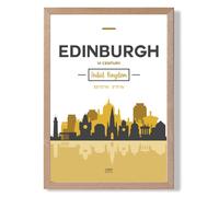 ARTZE Edinburgh Yellow & Black City Skyline Framed Print SIZE: A4 with Oak Frame | Size: A3 ARTZE Yellow A3