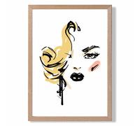 ARTZE Fashion Face Pen & Ink Sketch Framed Print SIZE: A4 with Oak Frame in Yellow ARTZE Yellow A4