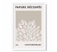 ARTZE Fawn & Ivory Matisse Style Floral Cutout Framed Print SIZE: A2 with White Frame in Stone ARTZE Stone A2