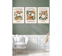 ARTZE Flower Market Paris Exhibition in Neutral Colours Framed Wall Art - Large in White | Size: W53 cm x H73 cm x D20mm ARTZE White W53 cm x H73 cm x D20mm