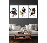 ARTZE Framed Abstract Black, Yellow, Orange Oil Strokes Framed Wall Art - Large in White | Size: W53 cm x H73 cm x D20mm ARTZE White W53 cm x H73 cm x D20mm