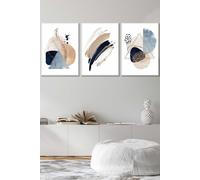 ARTZE Framed Abstract Blue Beige Watercolour Shapes Framed Wall Art - Medium in White | Size: W45 cm x H62 cm x D20mm ARTZE White W45 cm x H62 cm x D20mm