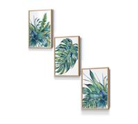 ARTZE Framed Blue Green Watercolour Tropical Leaves Framed Wall Art - Small in Light Oak | Size: W33 cm x H45 cm x D20mm ARTZE Light Oak W33 cm x H45 cm x D20mm