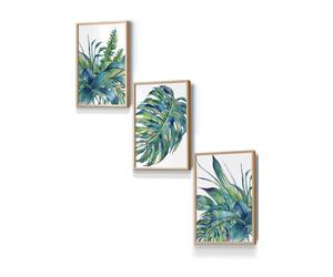ARTZE Framed Blue Green Watercolour Tropical Leaves Framed Wall Art - Small in Light Oak | Size: W33 cm x H45 cm x D20mm ARTZE Light Oak W33 cm x H45 cm x D20mm