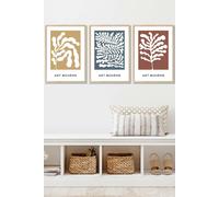 ARTZE Framed Boho Abstract Yellow, Blue, Red Floral Shapes Framed Wall Art - Medium in Light Oak | Size: W45 cm x H62 cm x D20mm ARTZE Light Oak W45 cm x H62 cm x D20mm