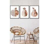 ARTZE Framed Geometric Wood Grain Effect Fruit Framed Wall Art - Large in Black | Size: W53 cm x H73 cm x D20mm ARTZE Black W53 cm x H73 cm x D20mm