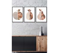 ARTZE Framed Geometric Wood Grain Effect Fruit Framed Wall Art - Medium in Black | Size: W45 cm x H62 cm x D20mm ARTZE Black W45 cm x H62 cm x D20mm