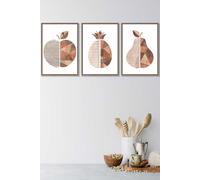 ARTZE Framed Geometric Wood Grain Effect Fruit Framed Wall Art - Medium in Walnut | Size: W45 cm x H62 cm x D20mm ARTZE Walnut W45 cm x H62 cm x D20mm