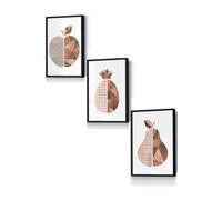 ARTZE Framed Geometric Wood Grain Effect Fruit Framed Wall Art - Small in Black | Size: W33 cm x H45 cm x D20mm ARTZE Black W33 cm x H45 cm x D20mm