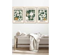 ARTZE Framed Green Flower Market London Edinburgh Dublin Framed Wall Art - Medium in Light Oak | Size: W45 cm x H62 cm x D20mm ARTZE Light Oak W45 cm x H62 cm x D20mm