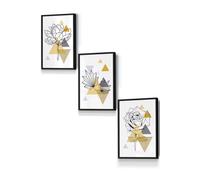 ARTZE Framed Yellow & Grey Geometric Flowers Framed Wall Art - Small in Black | Size: W33 cm x H45 cm x D20mm ARTZE Black W33 cm x H45 cm x D20mm