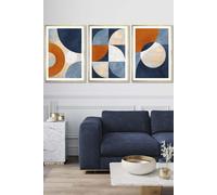 ARTZE Geometric Abstract Textured Circles in Navy Blue Orange Gold Framed Wall Art - Large in Metallic Gold | Size: W53 cm x H73 cm x D20mm ARTZE Metallic Gold W53 cm x H73 cm x D20mm