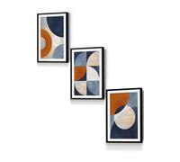 ARTZE Geometric Abstract Textured Circles in Navy Blue Orange Gold Framed Wall Art - Small in Black | Size: W33 cm x H45 cm x D20mm ARTZE Black W33 cm x H45 cm x D20mm