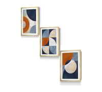 ARTZE Geometric Abstract Textured Circles in Navy Blue Orange Gold Framed Wall Art - Small in Metallic Gold | Size: W33 cm x H45 cm x D20mm ARTZE Metallic Gold W33 cm x H45 cm x D20mm