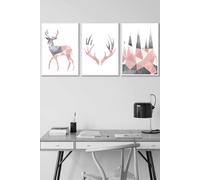 ARTZE Geometric Blush Pink Grey Stags Set Framed Wall Art - Medium in White | Size: W45 cm x H62 cm x D20mm ARTZE White W45 cm x H62 cm x D20mm