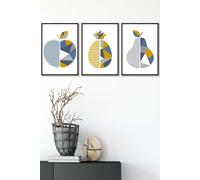 ARTZE Geometric Fruit Apple Blue Yellow Framed Wall Art - Medium in Black | Size: W45 cm x H62 cm x D20mm ARTZE Black W45 cm x H62 cm x D20mm