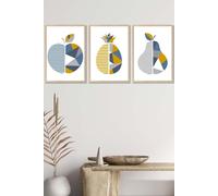 ARTZE Geometric Fruit Apple Blue Yellow Framed Wall Art - Medium in Light Oak | Size: W45 cm x H62 cm x D20mm ARTZE Light Oak W45 cm x H62 cm x D20mm