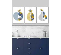 ARTZE Geometric Fruit Apple Blue Yellow Framed Wall Art - Medium in White | Size: W45 cm x H62 cm x D20mm ARTZE White W45 cm x H62 cm x D20mm