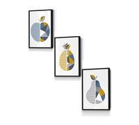 ARTZE Geometric Fruit Apple Blue Yellow Framed Wall Art - Small in Black | Size: W33 cm x H45 cm x D20mm ARTZE Black W33 cm x H45 cm x D20mm
