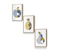 ARTZE Geometric Fruit Apple Blue Yellow Framed Wall Art - Small in Light Oak | Size: W33 cm x H45 cm x D20mm ARTZE Light Oak W33 cm x H45 cm x D20mm