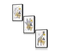 ARTZE Geometric Line Art Yellow Giraffe Tree Set Framed Wall Art - Small in Black | Size: W33 cm x H45 cm x D20mm ARTZE Black W33 cm x H45 cm x D20mm
