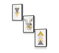 ARTZE Geometric Line Art Yellow Stag Head Triangles Framed Wall Art - Small in Black | Size: W33 cm x H45 cm x D20mm ARTZE Black W33 cm x H45 cm x D20mm