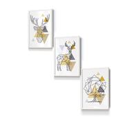 ARTZE Geometric Line Art Yellow Stags Tree Set Framed Wall Art - Small in White | Size: W33 cm x H45 cm x D20mm ARTZE White W33 cm x H45 cm x D20mm