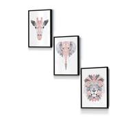 ARTZE Geometric Pink Grey Jungle Animal Heads Framed Wall Art - Small in Black | Size: W33 cm x H45 cm x D20mm ARTZE Black W33 cm x H45 cm x D20mm