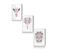 ARTZE Geometric Pink Grey Jungle Animal Heads Framed Wall Art - Small in White | Size: W33 cm x H45 cm x D20mm ARTZE White W33 cm x H45 cm x D20mm