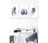 ARTZE Geometric Tropical Leaves In Navy Blue Grey Framed Wall Art - Medium in White | Size: W45 cm x H62 cm x D20mm ARTZE White W45 cm x H62 cm x D20mm