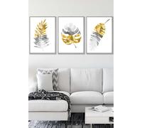 ARTZE Geometric Tropical Leaves In Yellow Grey Framed Wall Art - Large in Light Grey | Size: W53 cm x H73 cm x D20mm ARTZE Light Grey W53 cm x H73 cm x D20mm